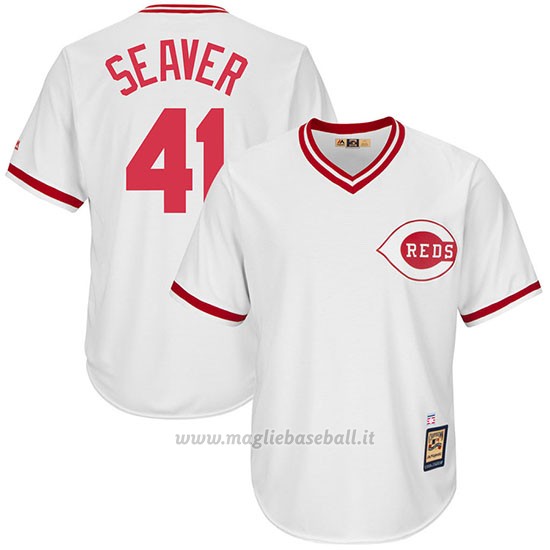 Maglia Baseball Uomo Cincinnati Reds Mensrojos 41 Tom Seaver Bianco Cooperstown Collezione